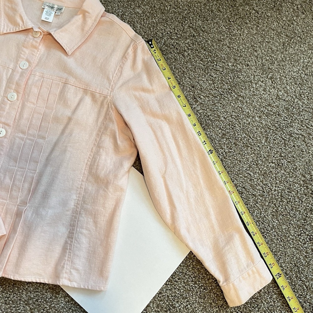 Linen Blend Button Up Shirt Sz L Pleated‎ Petal Pink Soft Girl Elevated Basic - Picture 9 of 13
